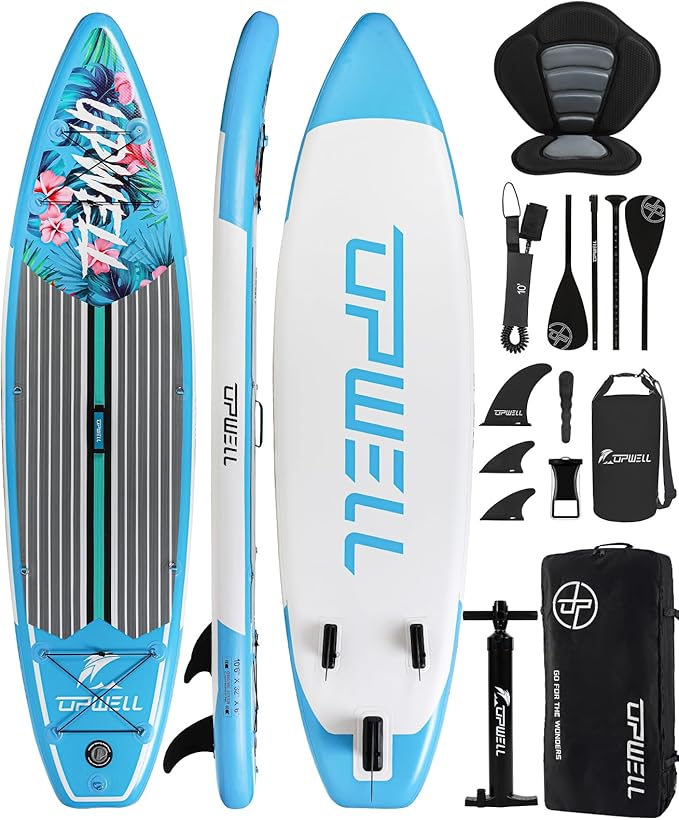 UPWELL 10'6"/11'/11'6" Inflatable Paddle Board, Stand Up Paddlboard for Youth & Adults, Stable Design, Premium SUP Accessories, Backpack, Leash, Hand Pump, Fins