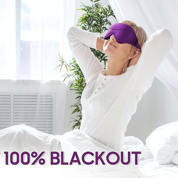 Sleep Mask - Total Blackout 3D Sleeping Mask, Super Lightweight & Silky Soft Eye Mask for Sleeping, Fully Adjustable Fit for Home, Office, Traveling, Meditation, Yoga, Purple