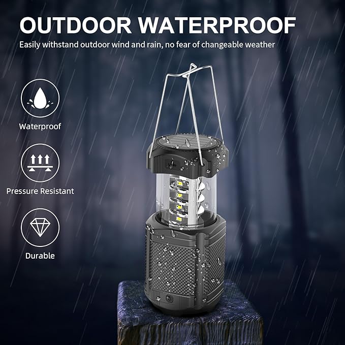 2 Pack Camping Lantern 5000mAh Solar Hand Crank Telescopic LED Flashlight USB Charger for Power Outages ,Portable Rechargeable Battery Powered Operated Lanterns Lamp, Camping Gear Accessories