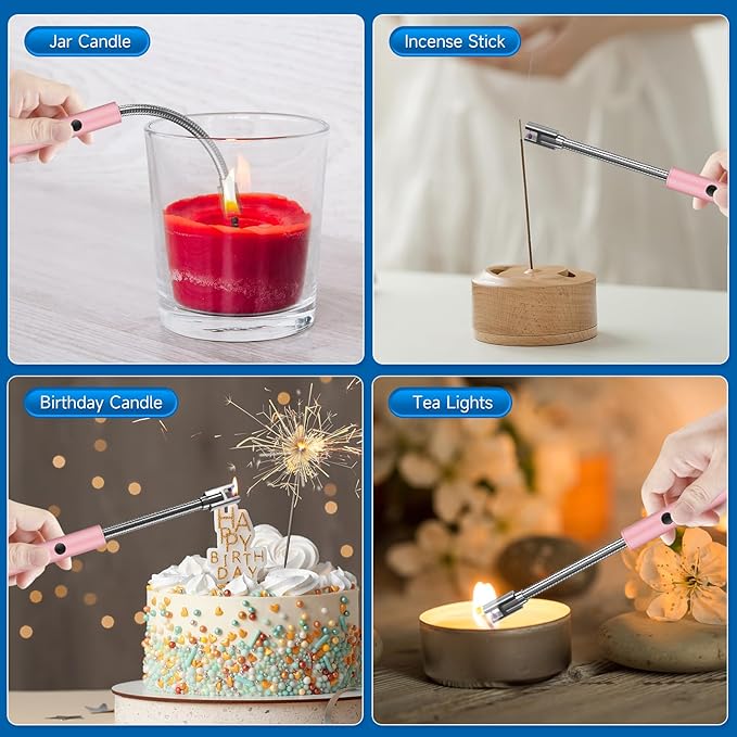 2 Pack Electric Candle Lighter Flameless Arc Windproof Flexible Long Neck USB Rechargeable Lighter for BBQ Grill Fireworks Camping.(Rose Gold)