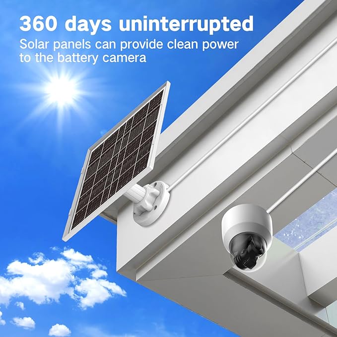 8W Solar Panel for Security Camera, Micro USB & USB-C & DC Ports High Conversion Rate Solar Panel for Built-in Rechargeable Battery Outdoor Cameras, Waterproof & Fast Charging & 360° Freely Adjustable
