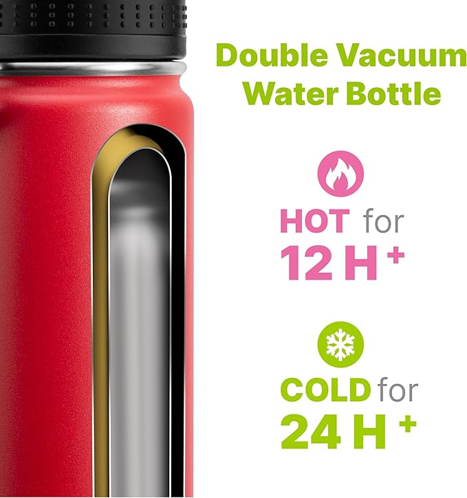Small Water Bottle for kids-12 oz Stainless Steel Vacuum Insulated Wide Mouth Water Bottle with Spout Lid (Canyon Red)