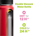 Kids Water Bottle for School 16 oz Stainless Steel Double Wall Vacuum Insulated Sports Water Bottle Leak Proof-Reusable Metal Flask with Silicone Boot for Travel, BPA-Free(Canyon Red)