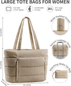 Puffer Tote Bag for Women, Lightweight Puffy Work Handbag Teacher Nurse Quilted Shoulder Bag for School Travel Gym