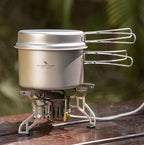 Boundless Voyage Outdoor Titanium Pot with Pan Set with Collapsible Folding Handle for Outdoor Camping Cooking Hiking Backpacking Portable Cookware
