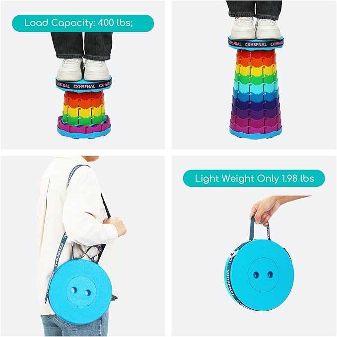 Upgraded 2 Pack Portable Collapsible Stool,Folding Camp Stool for Adults,Lightweight Sturdy 400lbs Load Capacity Retractable for Fishing Hiking Camping Gardening Hunting BBQ(Rainbow)