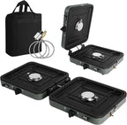 2 Burner Propane Camping Stove with Grill and Carrying Bag, Portable Folding Camp Stove with 17,000 BTU Adjustable Burners for Backpacking, Picnics, Outdoor Cooking