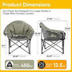 Colorsoul Oversized Camping Chairs Heavy Duty, Full Padded Foldable Camping Chairs for Adults with Cup Holders, Portable Camp Lawn Chairs for Outdoor, Support 450lbs,Yellow Grey