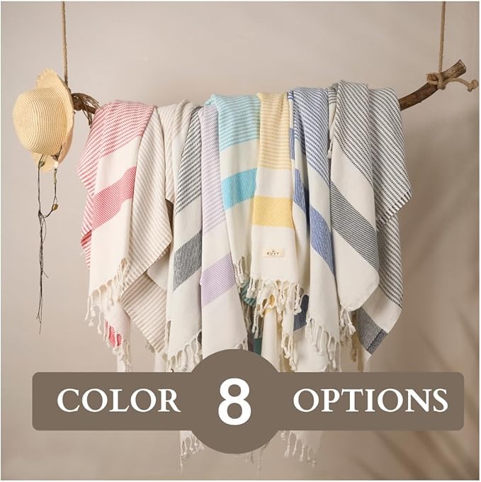 Ruvy Home Basics 2 Pack Turkish Beach Towels – Oversized Quick-Dry Bath Towels (40 x 72 Inches) – 100% Cotton Large Towels for Pool, Yoga, Travel, Camping Essentials, and Bathroom Decor - Light Grey