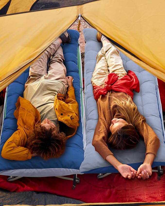 Sportneer Camping Cot: 1200D Double Layer Oxford Camping Cots for Adults - Heavy-Duty Foldable Cots for Camping Travel Tent Day Outdoor & Home Guest, Camping Cots with Mattress Carry Bag & 2 Pockets