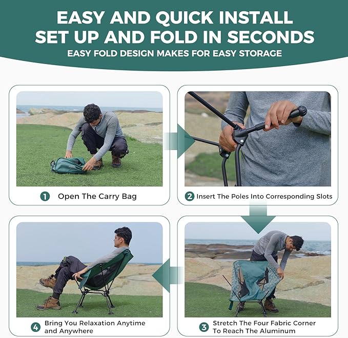 ATEPA UFO3.0 Backpacking Camping Chair, Ultralight Extra Wide Comfortable Folding Chairs 330lbs Heavy Duty Portable Hexagon Ergonomic Height Adjustable Seat with Anti-Sinking Feet for Hiking Outdoor