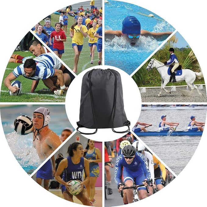 BeeGreen Black Drawstring Backpack Bags Bulk 10 Pack Cinch Sackpack X-Large 22.4" L x 17.5" W Sports Gym String Bags Machine Washable Heavy Duty for Men Women