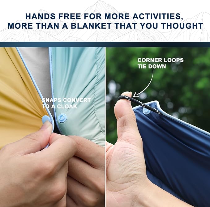 zzlamb Camping Blanket, Outdoor Lightweight Travel Blanket Puffy Portable Down Alternative, Windproof Warm Cloak with Snaps, Cozy Quilt Backpacking Picnic RV Plane Car Hammock Beach Climbing