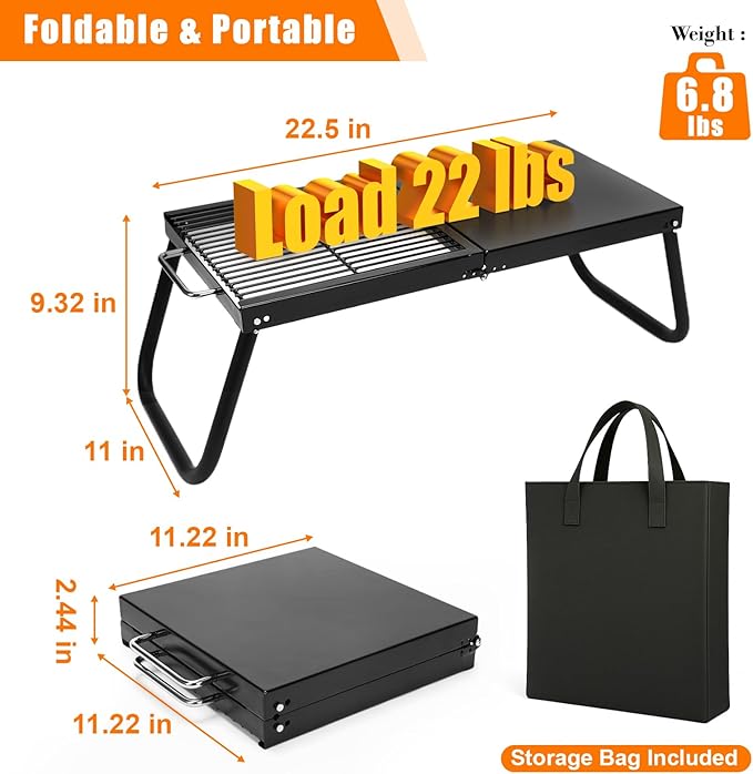 Folding Campfire Grill,Enameled Coating Grate, Heavy Duty Camp Grill Grate, Portable Camping Grates Over Fire Pit, Campfire Grill Cooking Equipment with Carrying Bag for Outdoor Cooking