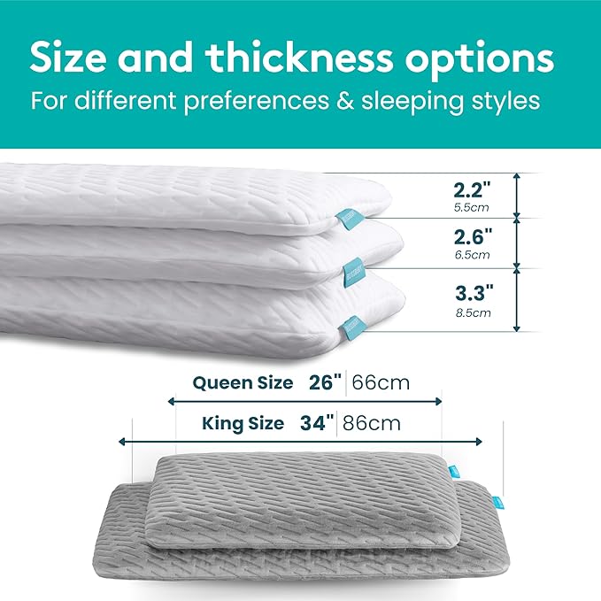 BLISSBURY King Stomach Sleeping Pillow | Thin 2.6-Inch Memory Foam Pillow for Stomach and Back Sleepers