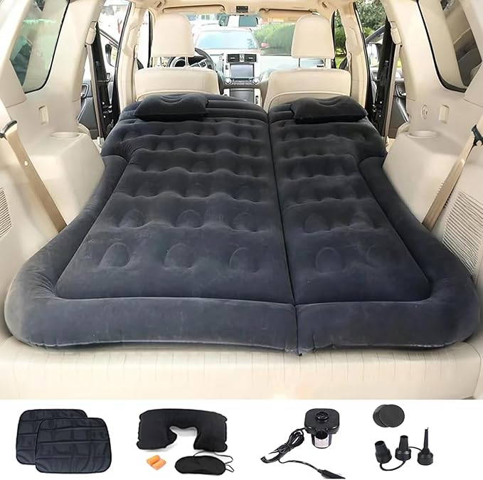 Inflatable SUV Air Mattress,Thickened Flocking Inflatable Car Camping Travel Air Mattress with 2 Pillows & Air Pump,Portable Car Sleeping Bed for SUV|MPV|Minivan