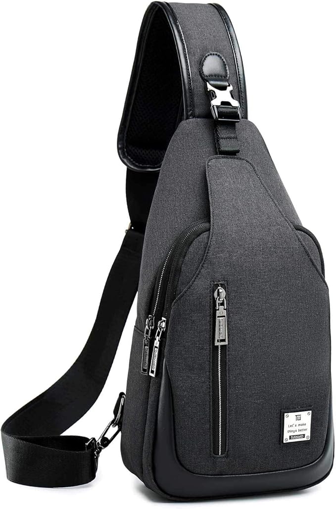 Small Sling Bag Crossbody Backpack Over the Shoulder Bag for Men Women Travel Outdoors, Lightweight Chest Pack (Large,Black)