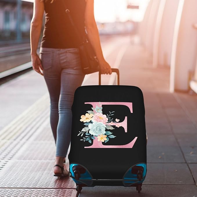 Vridoyt E Alphabet Design Custom Travel Luggage Cover Tag Set TSA Approved Vintage Letter Print Suitcase Protector Men Women(S 18-21 Inch Luggage)