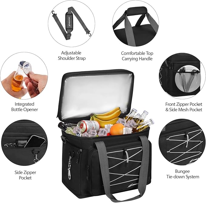 Maelstrom Collapsible Soft Cooler Bag, 24/30/60/75 Cans Beach Cooler, Ice Chest, Leakproof & Portable for Beach, Camping, Road Trips & Grocery Shopping