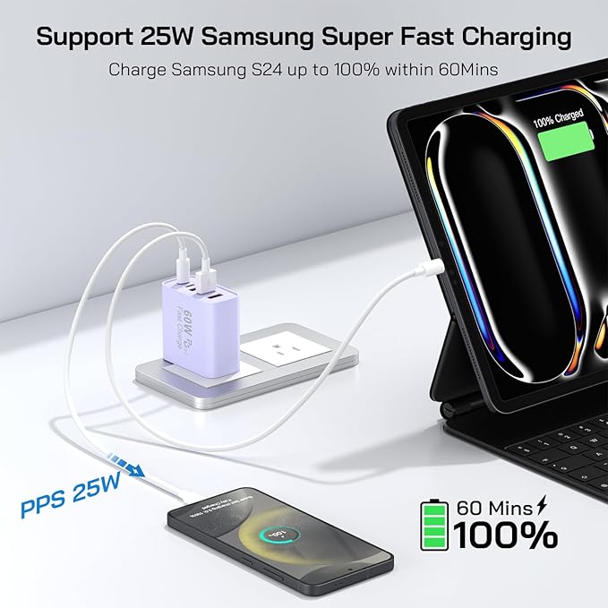 2Pack USB C Fast Charger Block, 60W 5-Port USB C Wall Charger 30W Type C Charging Block, 2USB C+3USB A PPS/PD 3.0 Multiport Charging Cube for iPhone 17 16 15 14 Pro Max,for Galaxy S25 S24 Ultra, i Pad
