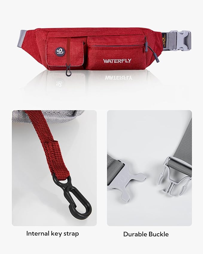 WATERFLY Fanny Pack for Women Men Water Resistant Small Waist Pouch Slim Belt Bag with 4 Pockets Lightweight Crossbody Chest Bag Fit All Phones, 11.02 x 2.1 x 4.3 inch,11.02 x 2.1 x 4.3 inch