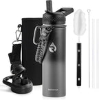 Insulated Water Bottle 20 oz, Triple Wall Vacuum Stainless Steel (Cold for 48 Hrs), Leak Proof & Non-BPA, Kids Water Bottle Jug for School with Straw Spout Lids, Dark Gray