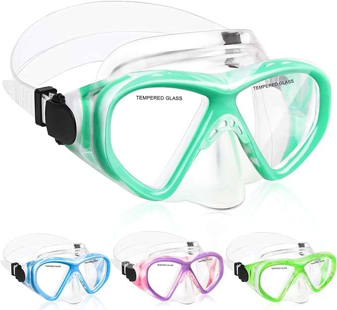 Kids Swim Goggles Snorkel Diving Mask for Boys Girls Ages 5-15, Two-Color Anti-Fog Swimming Goggles with Nose Cover