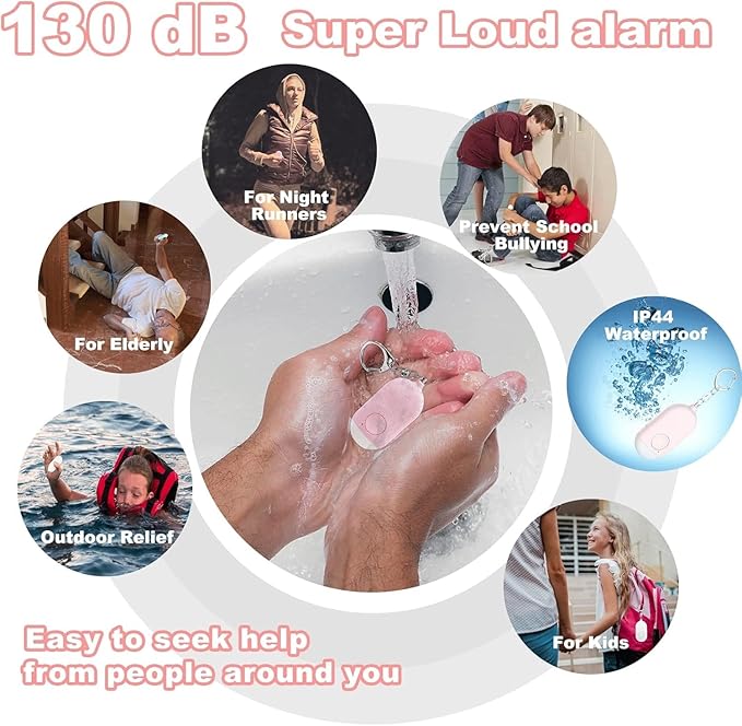Hion Personal Safety Alarm for Women, Rechargeable 130dB Self Defense Alarm Keychain with LED Flashlight, Emergency Safe Sound Security for Children Elderly College Girls Men, Black