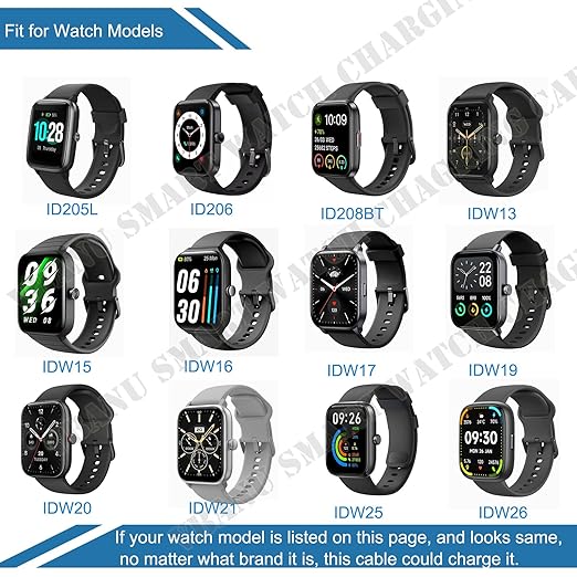 VeryFit Smartwatch Charger, Fit for ID208, GTX20, IDW13/15/16/17, IDW19/20/25/26/28 and More, Replacement Magnetic USB Cable for Fast and Easy Charging, 3.3 ft, (ID-Cable)