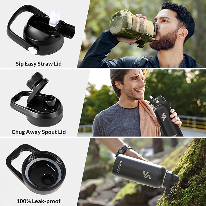 32 Oz Insulated Water Bottle - Stainless Steel Tactical Flask With Straw Lid & Chug Cap, Metal Military Water Bottle With Rugged, Removable Sleeve Can Place Items for Hiking Camping Hunting