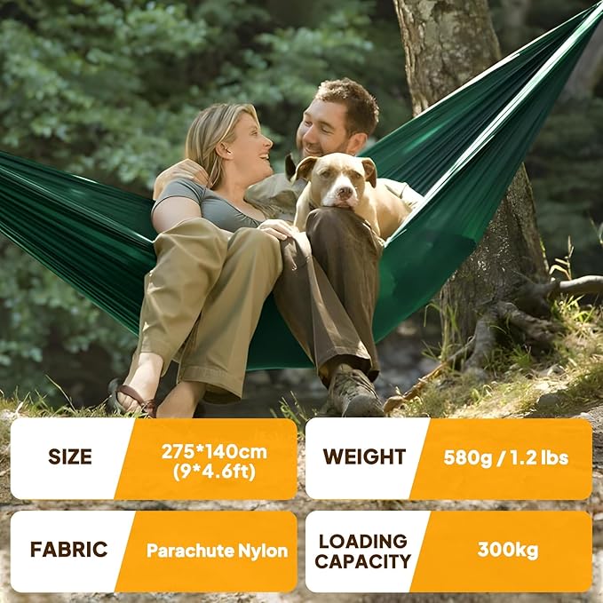 NATUREFUN Ultra-Light Travel Camping Hammock | 300kg Load Capacity,Breathable,Quick-Drying | 2 x Premium Carabiners,2 x Nylon Slings Included | Outdoor Indoor Garden