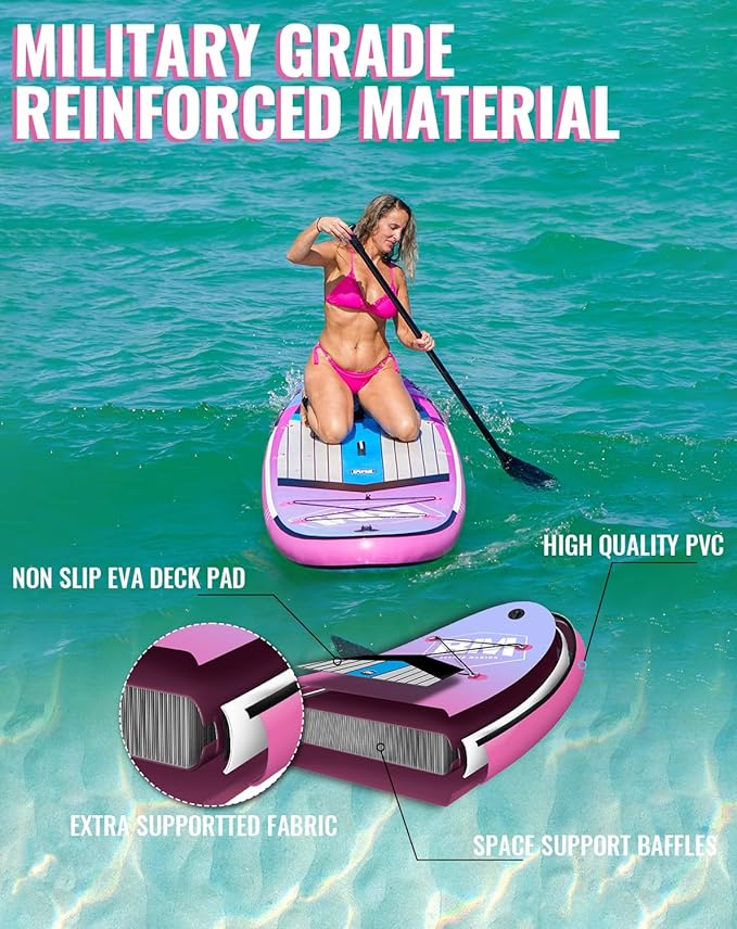 BM Paddle Board Inflatable Stand Up Paddle Board, SUP Paddleboard for Adult, Premium Accessories | Non-Slip EVA Deck & Foam Handles, Camera Mount, Double Action Pump, 85L Travel Backpack