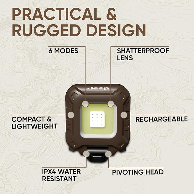Energizer Jeep Multi-Purpose Hands-Free Rechargeable LED Light, 450 Lumens, Trail-Ready Clip-on Light, Headlamp, and Magnetic All in One