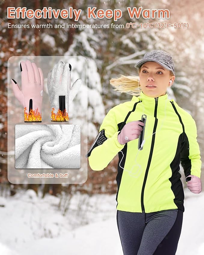 RIGWARL Winter Gloves Men and Women Medium-Thick, Gloves for Cold Weather with Thermal Plush, Touchscreen Running Glove Adjustable Zippered Wrist for Walking The Dog Hiking Camping Cycling Work