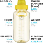 Fanhaw 32 oz Clear Water Bottle with Fast-Flow Spout Lid, BPA-Free Tritan, Wide Mouth, Leakproof, Reusable Bottle for Gym, School, Office, Travel (Imperial Yellow)