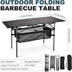 Lightweight Aluminum Folding Camping Table (47” x 21.65” x 26.7”), Portable Roll-Up Design for Outdoor, Camping, Beach, BBQ, Patio, and Picnic, Durable & Waterproof with Carrying Bag