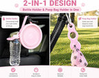 3-in-1 Travel Dog Bowl Set – 30 OZ Stainless Steel + 20 OZ Collapsible Water Bowl Lid | BPA-Free, Anti-Slip, Portable Dog Bowl w/Handle/Poop Bag Holder with Carabiner | Pink Bowls