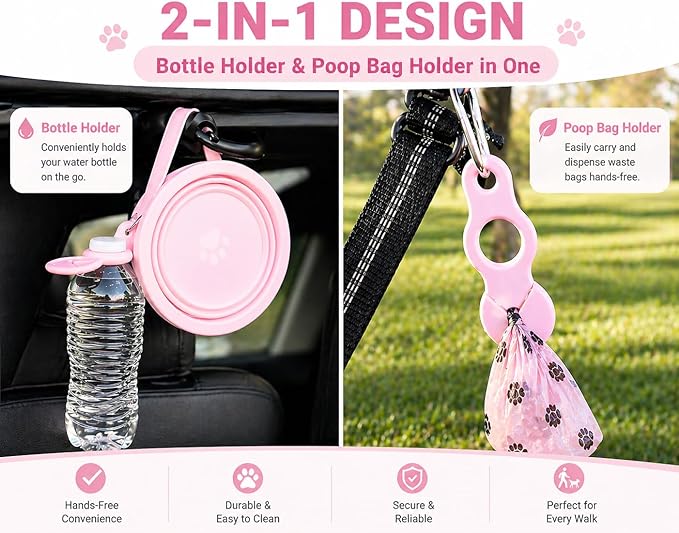 Pink Slow Feeder 3-in-1 Travel Dog Bowl Set – 30 OZ Stainless Steel + 20 OZ Collapsible BPA-Free Silicone Bowl Lid | Silicon Slow Feeder Insert | Non-Slip, Anti-Choking|, Carabiner | We give Back
