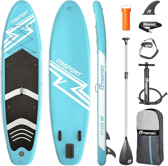 FBSPORT 11' Premium Stand Up Paddle Board, Yoga Board with Durable SUP Accessories & Carry Bag | Wide Stance, Surf Control, Non-Slip Deck, Leash, Paddle and Pump for Youth & Adult