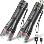 WdtPro Rechargeable Flashlights High Lumens, 2 Pack 10H Long Lasting Super Bright EDC Flashlight, LED Mini Tactical Flash Lights for Camping Emergency, Drop & Water Resistant (Battery Included)