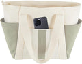 Large Canvas Tote Bag,White and Green, with Laptop Sleeve and Multiple Pockets