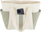 Large Canvas Tote Bag,White and Green, with Laptop Sleeve and Multiple Pockets
