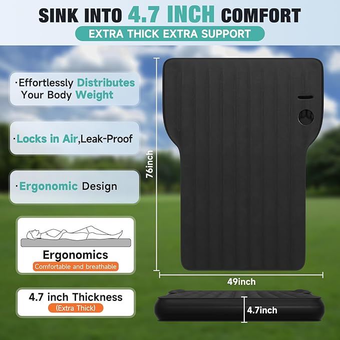 Tesla Model Y Mattress, Inflatable SUV Mattress for Portable Camping Mattress, Foldable Air Mattress with Air Pump and Storage Bag for Tesla Model Y and SUV Travel, Black