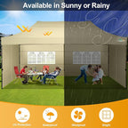 COBIZI 10x20 Pop up Canopy Tent 10x20 Canopy with 6 Sidewalls Waterproof Heavy Duty Gazebo Commercial Canopy Tent for Parties Outdoor Gazebo, Carry Bag with Wheel(10x20ft, Khaki)