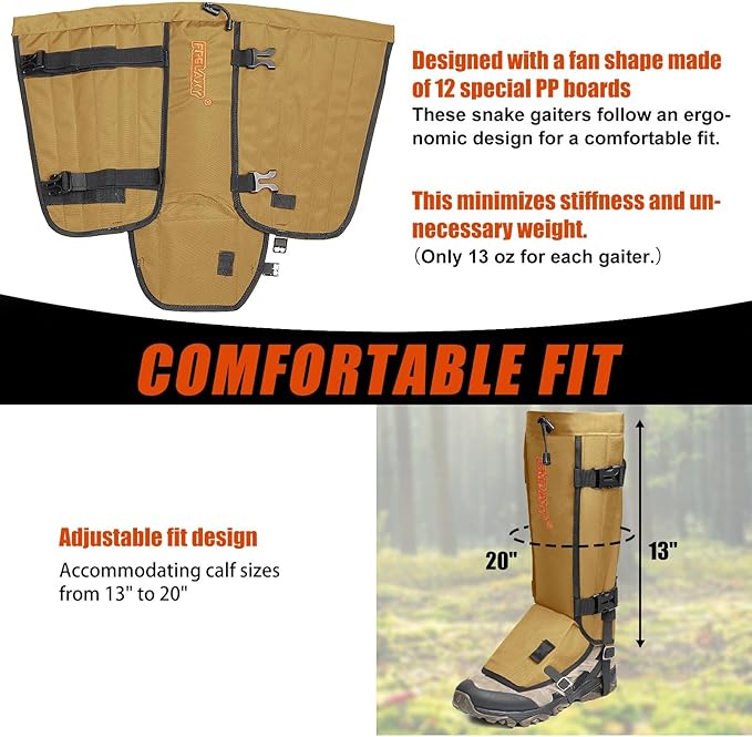 Frelaxy Snake Gaiters, Waterproof Snake Guard Chaps, Snake Bite Protection for Lower Legs, Adjustable Snake Proof Gaiters for Hunting/Outdoor Working, Fit for Men & Women