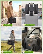 Morpilot Pet Carrier for Large Cats, Puppies & Small Dogs Up to 25lbs, Escape-Proof with Locking Zippers, Dual-Sided Cushion, Safety Buckle for Car & Vet Travel, Includes Foldable Bowl (Dark Gray)