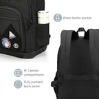 Swissdigital Design Big Student Laptop Backpack with Fun Personalized Patches For College Boy & Girl, Middle High School Teen Bookbag Cool Travel Daypack Black- Includes 3 Patches | SD1718-01