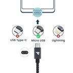 RAMPOW Micro USB Cable 6.6ft Nylon Braided Space Gray QC 3.0 Fast Charge & Sync 2.4A for Samsung Galaxy S5/S6/S7, HTC, LG, Kindle, Sony, PS4, and More