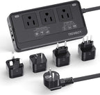 2000W Voltage Converter US to Europe for Hair Dryers, 7-in-1 220V to 110V Converter for European Travel with 3 AC/2 USBA/2 USBC Ports, Universal Power Converter Adapter Combo with EU/UK/IT/AU (Black)