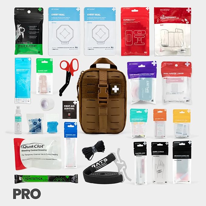My Medic MyFak Mini First Aid Kit - Small and Lightweight for Camping Hiking and Backpacking - IFAK with 70 Items - HSA/FSA Great for Travel - Coyote